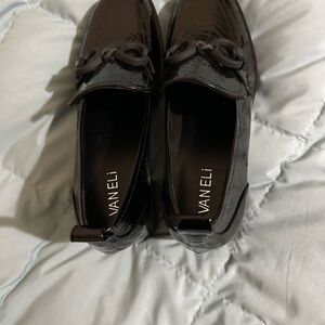 Vaneli Black Patent Naplak Block Heel Loafers.Size 8 Narrow. Fits like 7.5!